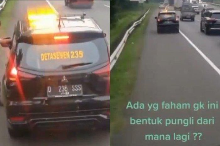 Pungli yang dilakukan petugas jalan tol di dalam Xpander hitam ke sopir bus Primajasa