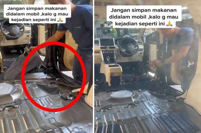 Tangkap layar kabin Mitsubishi Xpander dibongkar total karena kabel digigit tikus.