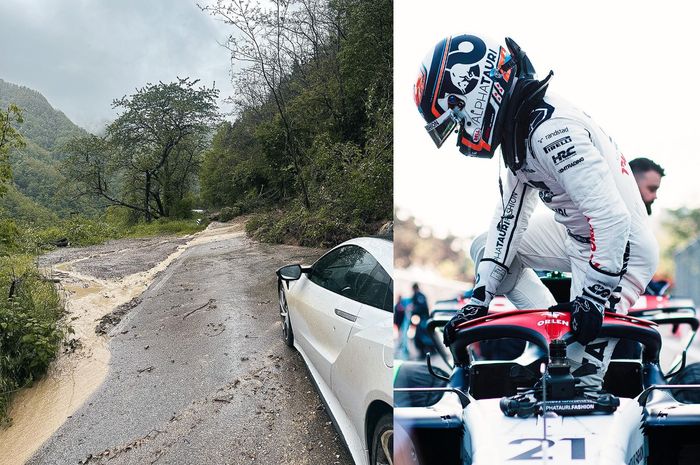 Pembalap keturunan Indonesia tim AlphaTauri, Nyck de Vries, sempat terjebak banjir di Italia