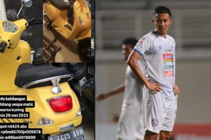 Pemain Arema FC kemalingan Vespa matiknya. Diketahui motor ini kado dari istrinya