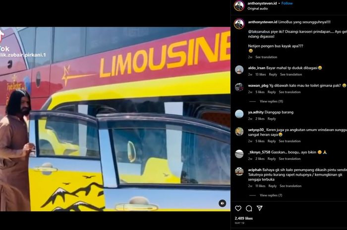 tangkap layar postingan Bos PO Sumber Alam yang memperlihatkan penampakan bus mewah ala India.