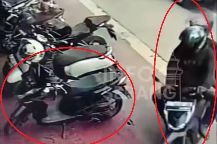 Rekaman CCTV memperlihatkan dua pria berilmu setan hendak maling Honda BeAT di Jl Jenderal Ahmad Yani, kota Serang, Banten