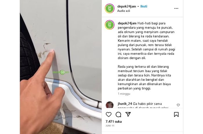 Waspada modus kejahatan di Bogor, ban mobil disiram oli 