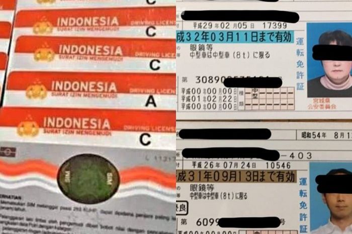 Ilustrasi SIM Indonesia (kiri) dan SIM Jepang (kanan).