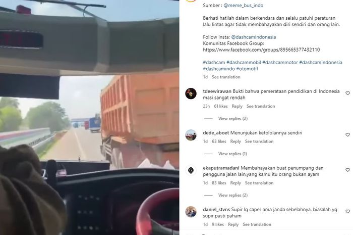 tangkap layar video viral sopir bus mengemudi ugal-ugalan di jalan tol.