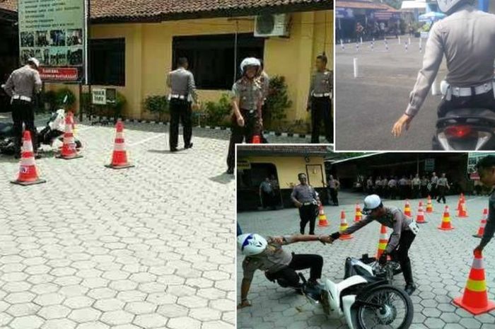 Foto yang diduga 6 Kapolsek di Polres Sragen gagal saat ujian praktik SIM Zigzag dan angka 8