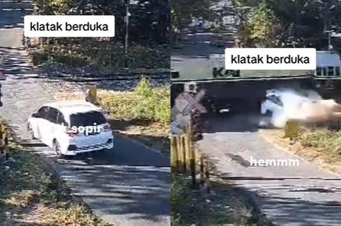 Detik-detik video Honda Mobilio berisi pasangan suami istri mental dan terseret kereta api