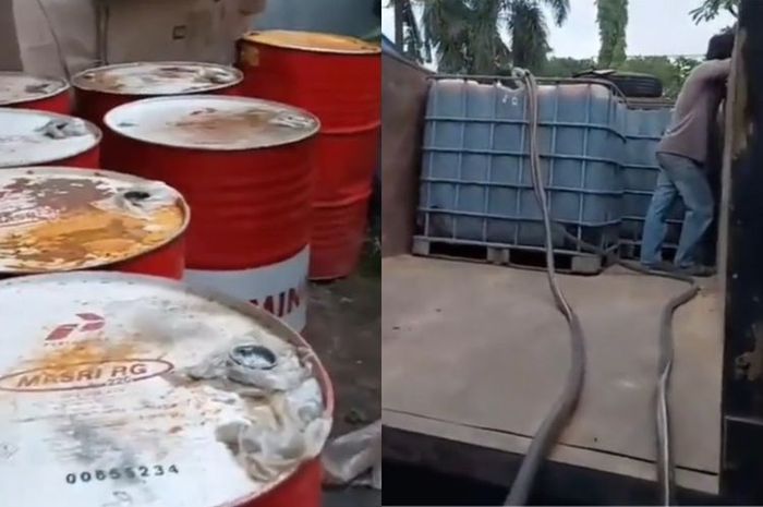 Barang bukti yang diamankan Polres Rokan Hilir saat penggerebekan gudang BBM ilegal milik anggota Bhabinkamtibmas desa Balam Jaya, Balai Jaya, Rokan Hilir, Riau