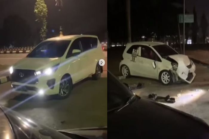 takngkap layar aksi brutal sopir Toyota Innova yang menyebabkan Honda Brio remuk di Cibinong Bogor.