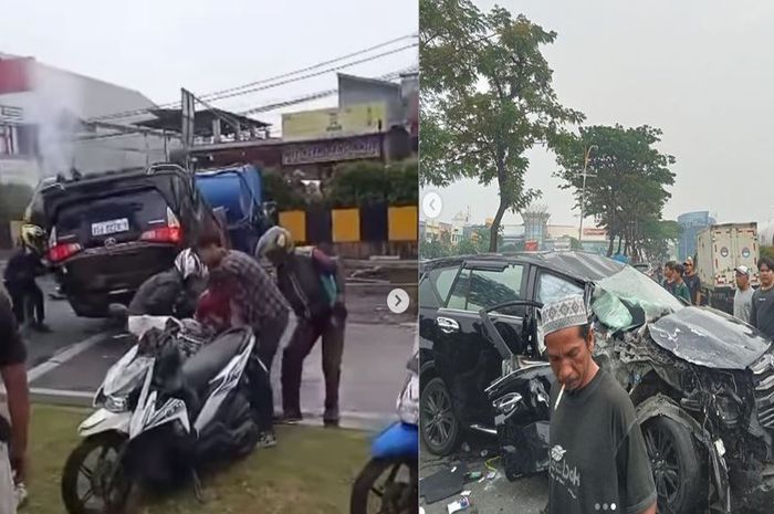 Tangkap layar kecelakaan Toyota Innova menabrak truk tangki air di Kawasan BSD Serpong, Rabu (26/7/2023).