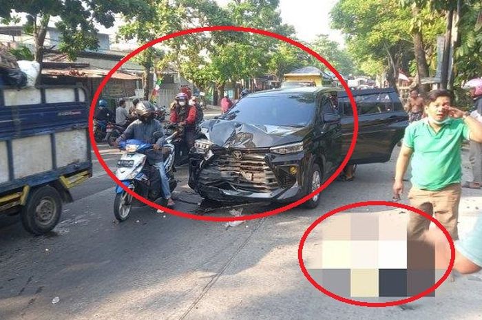 Dalam lingkaran merah pertama Toyota Avanza dan Sakdiyah (43) yang tewas di Jl Waltermonginsidi, Bangetayu Wetan, Genuk, kota Semarang