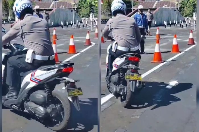 Kasatlantas Polrestabes Makassar gagal saat mencoba sirkuit baru ujian praktik SIM C menggunakan Honda Vario 125