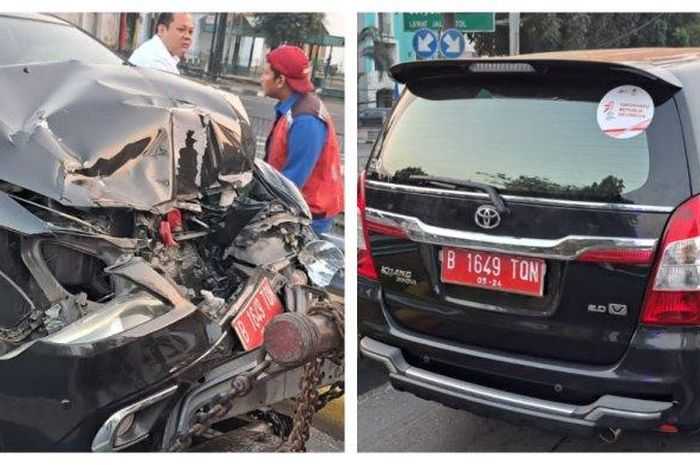 Toyota Kijang Innova pelat merah B 1649 TQN tabrak truk hingga hancur lebur di tol JORR