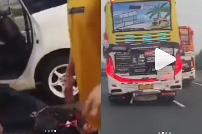 Viral Avanza ngekor bus ugal-ugalan di tol berakhir ringsek