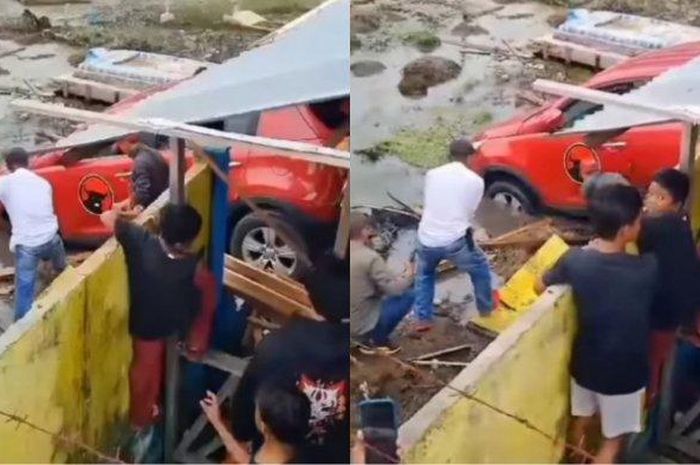 KIA Sportage berlogo banteng milik PDIP terjang warung dan tembok, berakhir nungging di makam berlumpur