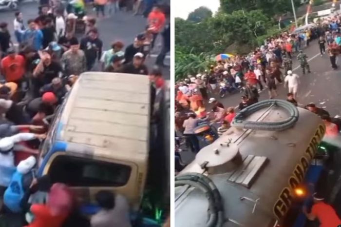 Tangkap layar insiden karnaval maut di Desa Sajen, Kecamatan Pacet, Kabupaten Mojokerto, Kamis (24/8/2023), sopir truk tangki air dijadikan tersangka dan terancam hukuman penjara 6 tahun.