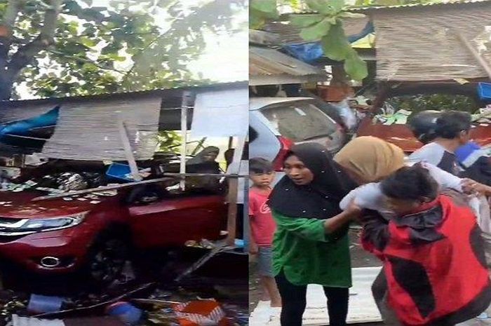 Honda BR-V jebol warung manisan dari depan tembus ke belakang di Jl Moh Husni Tamrin, Wolio, kota Baubau, Sulawesi Tenggara