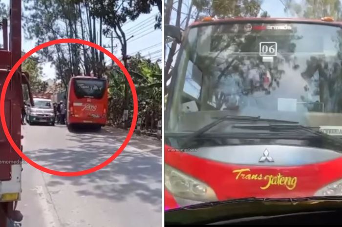 tangkap layar sopir ambulans cekcok dengan sopir bus Trans Jateng karena halangi jalan di Jalan Solo-Purwodadi, Kecamatan Kalijambe, Kabupaten Sragen, Rabu (30/8/2023).