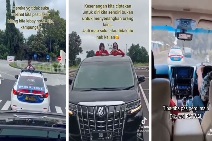tangkap layar postingan Luluk Nuril saat naik Toyota Alphard dikawal Patwal.