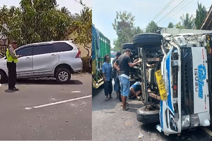 Tabrakan adu banteng Toyota Avanza vs truk box di Salaman, Magelang, Jawa Tengah hingga tebas teras ruma warga