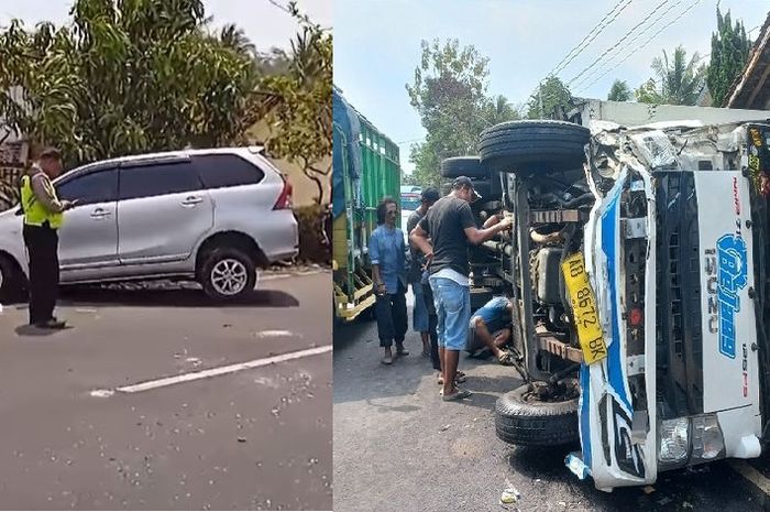 Tabrakan adu banteng Toyota Avanza vs truk box di Salaman, Magelang, Jawa Tengah hingga tebas teras ruma warga