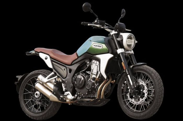 Hunter Scrambler SK500 menggunakan mesin 2 silinder DOHC, 4 katup dan bermesin 4-tak.