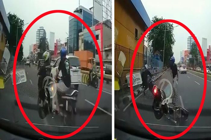 Tangkap layar keributan berujung adu smack down antara pengendara Honda Scoopy dan Astrea di Jakarta Pusat