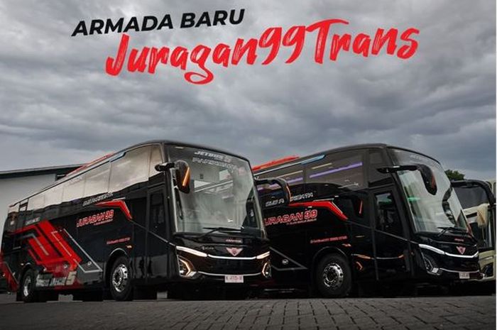 Penampakan dua bus baru PO Juragan99 Trans dengan bodi Jetbus 5 SHD garapan Karoseri Adi Putro