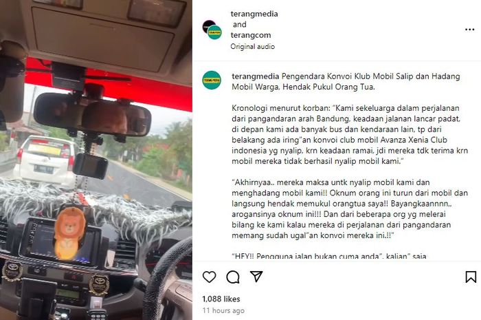 tangkap layar kejadian video viral sopir Toyota Avanza anggota komunitas hendak memukuli pengemudi Fortuner