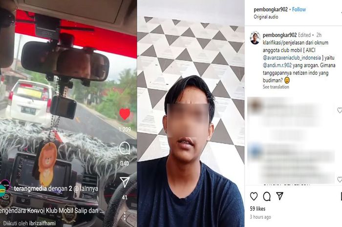 tangkap layar klarifikasi sopir Toyota Avanza member AXCI yang ribut dengan pengemudi Toyota Fortuner di Pangandaran
