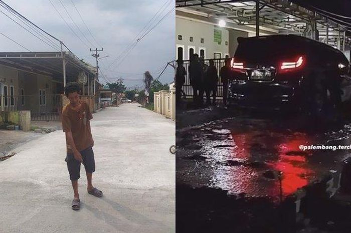 Toyota Alphard terjebak di jalan cor basah karena sopir acuhkan peringatan warga Macan Lindungan, kota Palembang