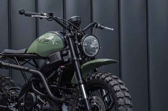 penampakan motor retro Yamaha XSR 155 yang disulap jadi scrambler garang