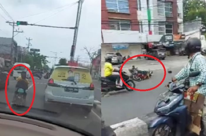 Bocil bonceng tiga naik sepeda listrik kecelakaan di jalan raya