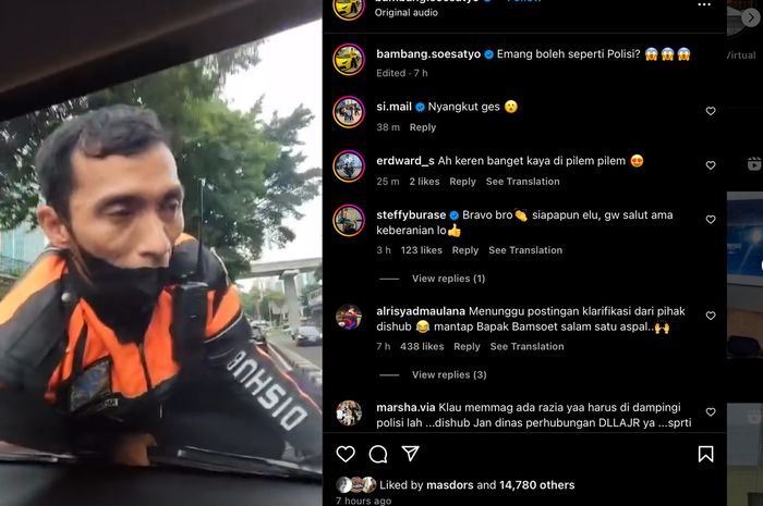 Unggahan akun Instagram Bambang Soesatyo terkait petugas Suku Dinas Perhubungan (Sudinhub) Jakarta Selatan, Yan Iskandarsyah tersangkut dan bergelayut di kap mesin Toyota Avanza