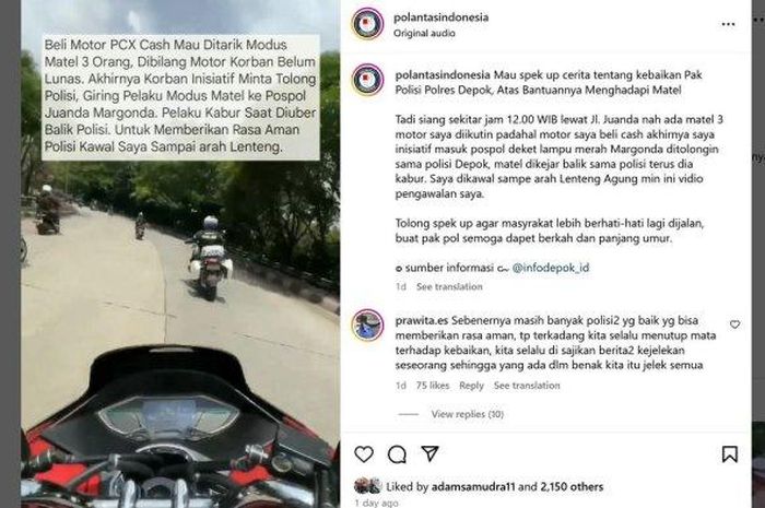 Viral pengendara Honda PCX minta dikawal polisi karena diintai Mata Elang. Padahal motornya dibeli secara tunai