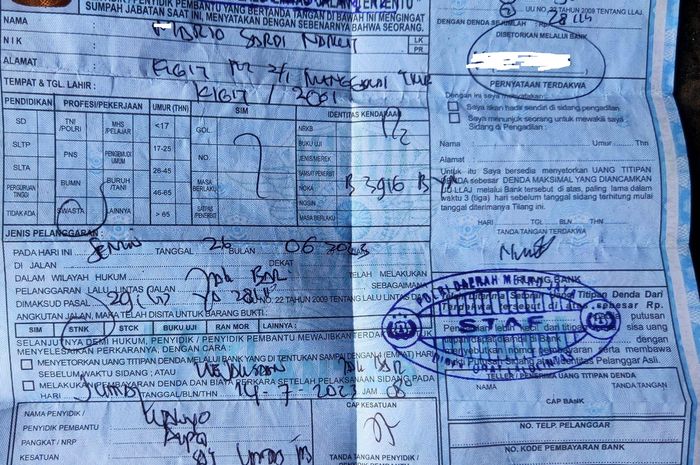 Contoh dapat surat tilang jika menggukan knalpot brong 