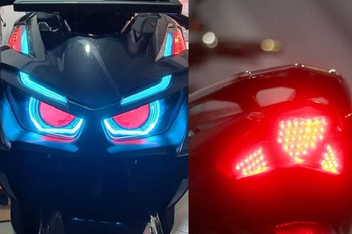 Ilustrasi modifikasi motor lampu Biled atau projie (kiri) dan stoplamp LED running (kanan).