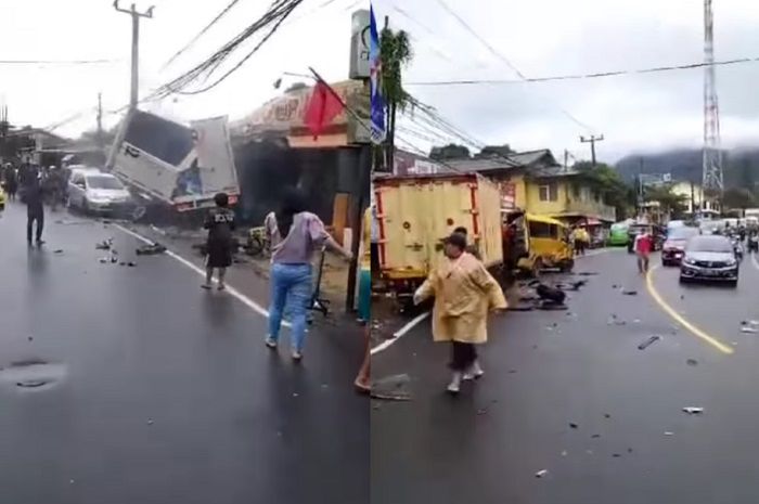 Kecelakaan lalu lintas terjadi di Jalan Raya Puncak, Bogor, Jawa Barat, Selasa (23/1/2024).