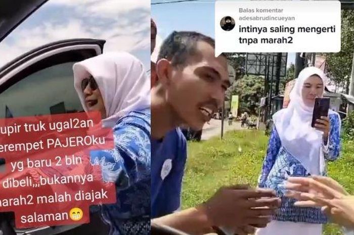 Ibu-ibu pengemudi Mitsubishi Pajero Sport baik hati, maafkan sopir truk ugal-ugalan yang menyerempetnya di Cirebon, Jawa Barat