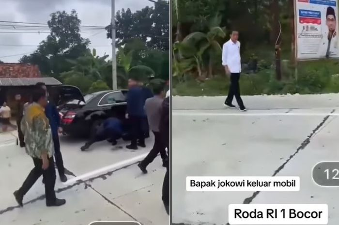 Cuplikan video Presiden Jokowi keluar dan santai di luar mobil kepresidenan karena ban Mercedes-Benz S600 Guard dituding bocor
