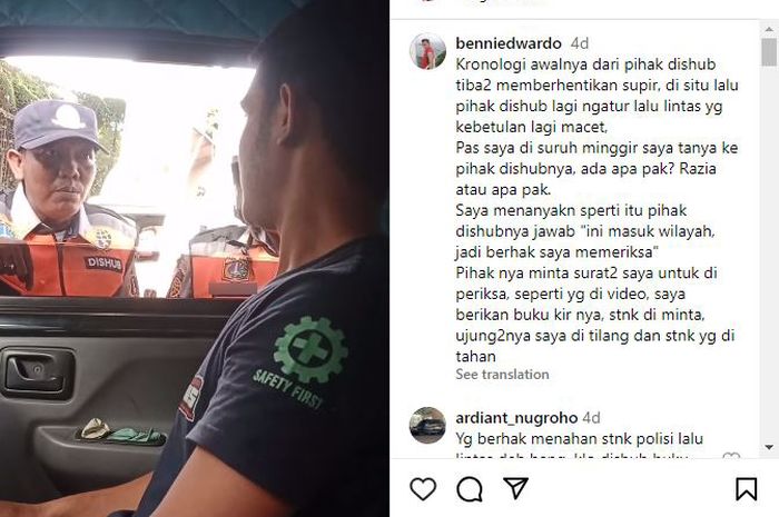 tangkap layar aksi anggota Dishub melakukan penilangan dan menahan STNK, perekam video ikut diancam UU ITE