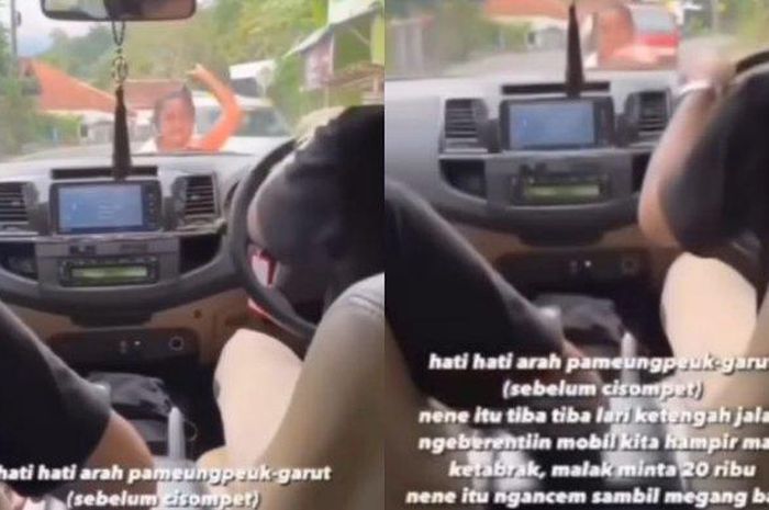 Viral nenek-nenek kebal hukum main batu dan ancam pengemudi mobil di Garut