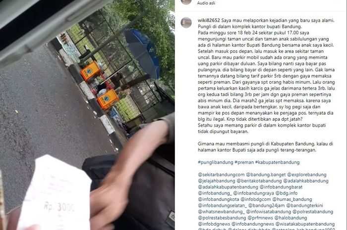 Unggahan korban pungli parkir di kompleks Pemkab Bandung, Jawa Barat