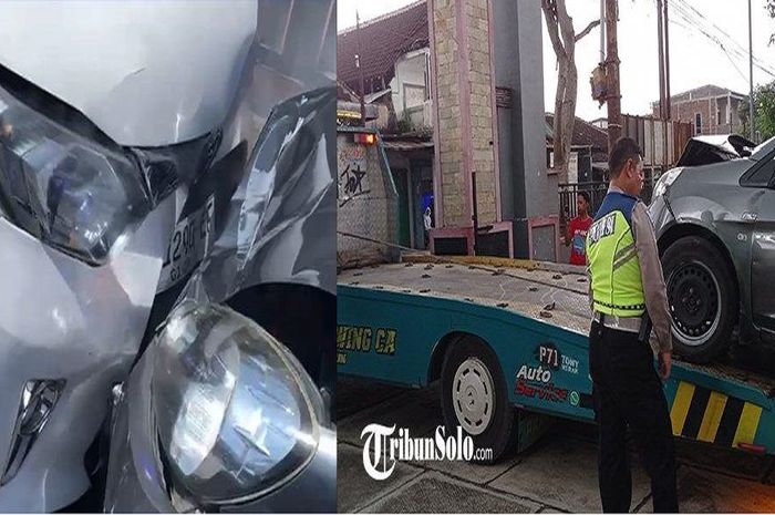 Honda Mobilio dan Toyota Calya tabrakan adu tanduk di Mojolaban Sukoharjo Jawa Tengah