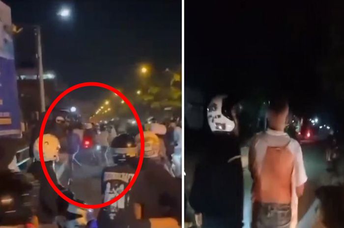 tangkap layar pria dikeroyok saat hendak bubarkan balap liar di Ponorogo pada Minggu )25/2/2024) dini hari
