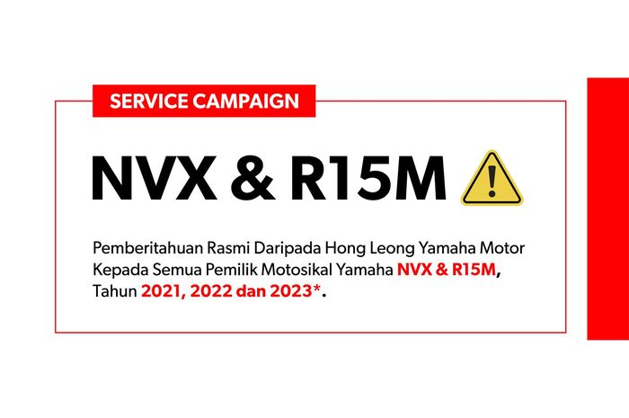 Hong Leong Yamaha Motor (Yamaha Malaysia) melakukan Service Campaign Yamaha NVX dan R1M untuk penggantian CCU