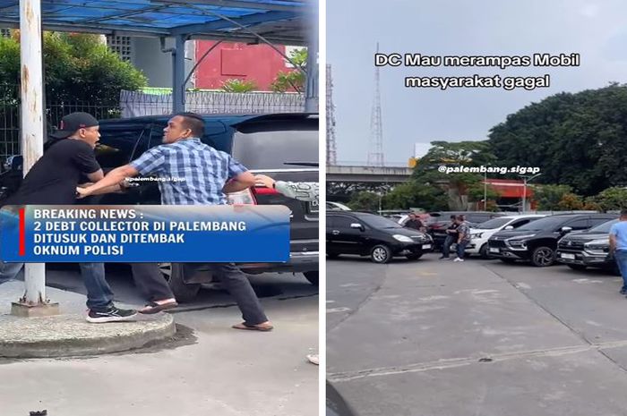 Tangkap layar oknum polisi Aiptu FN menembak dan menusuk debt collector yang hendak menarik Toyota Avanza putih tunggangannya di Palembang, Sabtu (23/3/2024)