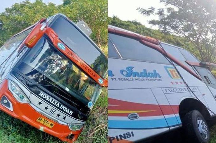 Tangkap layar kecelakaan tunggal Bus Rosalia Indah di Tol Batang, Kamis (11/4/2024) pagi