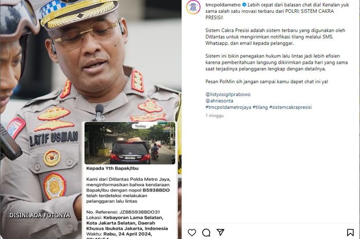 Dirlantas Polda Metro Jaya, Kombes Pol Latif Usman menjelaskan aplikasi Cakra Presisi ke pak Bhabin tentang konfirmasi tilang ETLE kini lewat WhatsApp