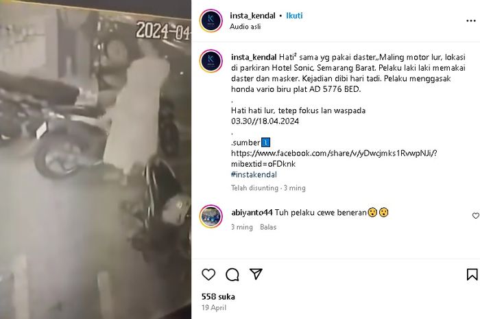 Gempar sosok berdaster nyolong Honda Vario di Semarang. Terungkap pelaku di baliknya